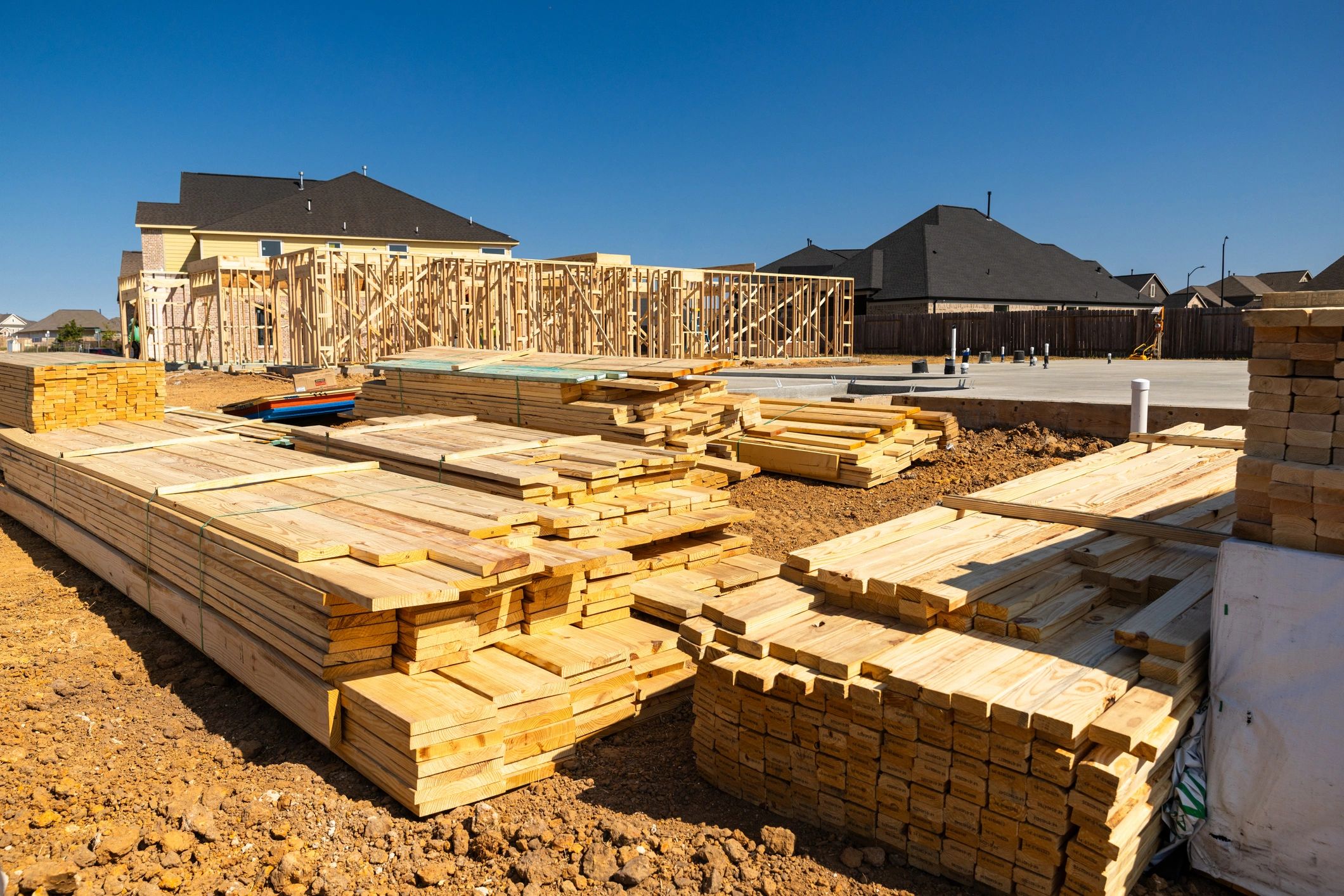 Framing and foundation for a new construction project